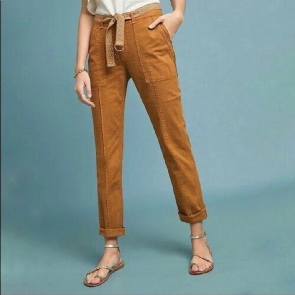 Anthropologie The Wanderer Pants by Pilcro Size 28 Linen Blend Tan Utility Cargo